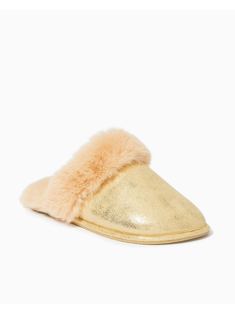 Lilly Pulitzer Harte Slippers 9/10 Gold Metallic Faux Fur Mules Glam Coquette CC